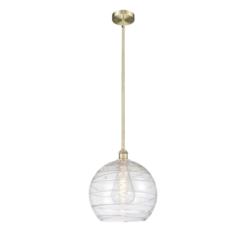 Innovations Athens Deco Swirl 14in 1-Light Mini Pendant | Industrial Antique Brass and Clear Glass | Kitchen Island & Dining | Model 616-1S-AB-G1213-14CL