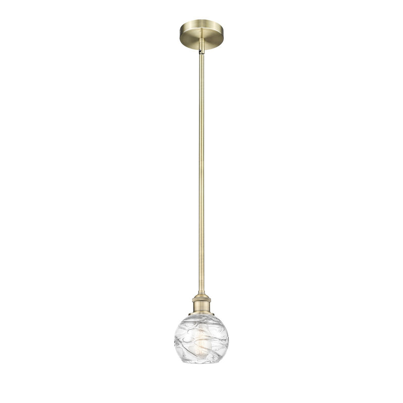 Innovations Athens Deco Swirl 6in 1-Light Mini Pendant | Industrial Antique Brass and Clear Deco Swirl Glass | Kitchen Island | Model 616-1S-AB-G1213-6CL