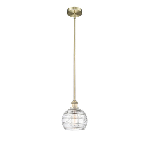 Innovations Athens Deco Swirl 8in 1-Light Mini Pendant | Industrial Antique Brass Steel and Clear Deco Swirl Glass | Kitchen | Model 616-1S-AB-G1213-8CL