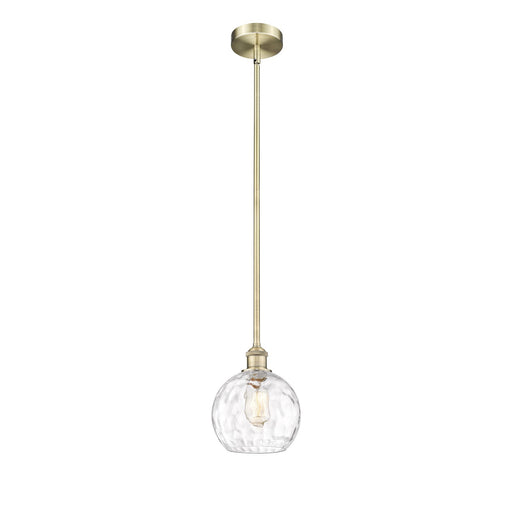 Innovations Athens Water Glass 8in 1-Light Mini Pendant | Industrial Antique Brass Steel and Clear Glass | Kitchen Island & | Model 616-1S-AB-G1215-8