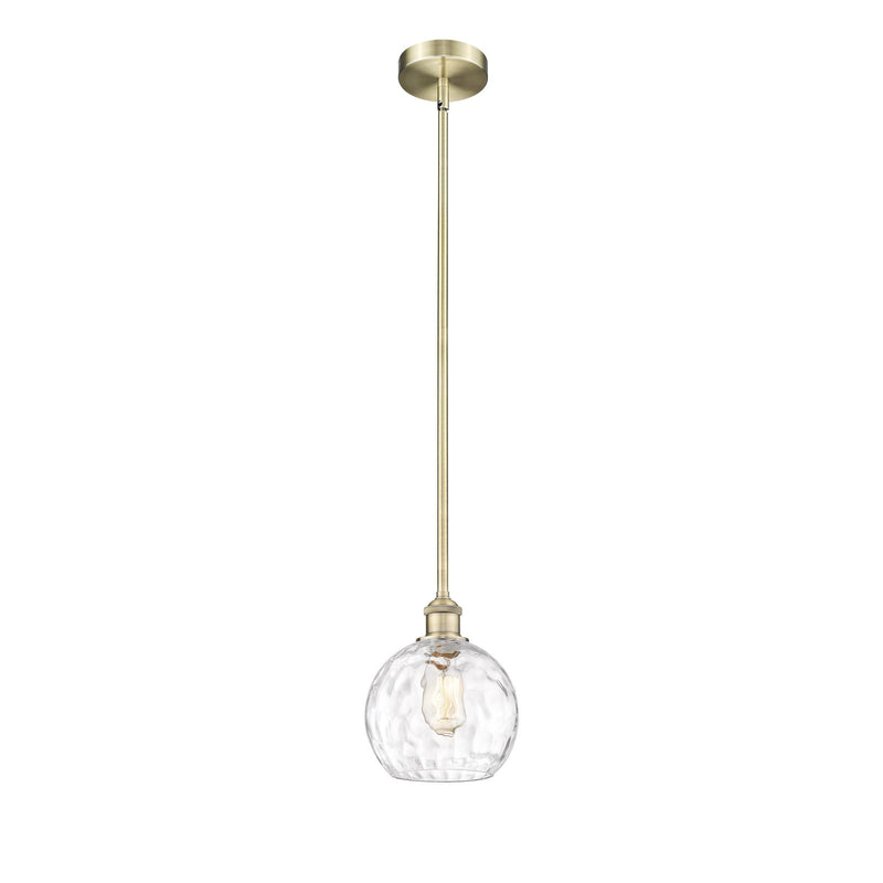Innovations Athens Water Glass 8in 1-Light Mini Pendant | Industrial Antique Brass and Clear Glass | Kitchen Island & Dining | Model 616-1S-AB-G1215-8-LED