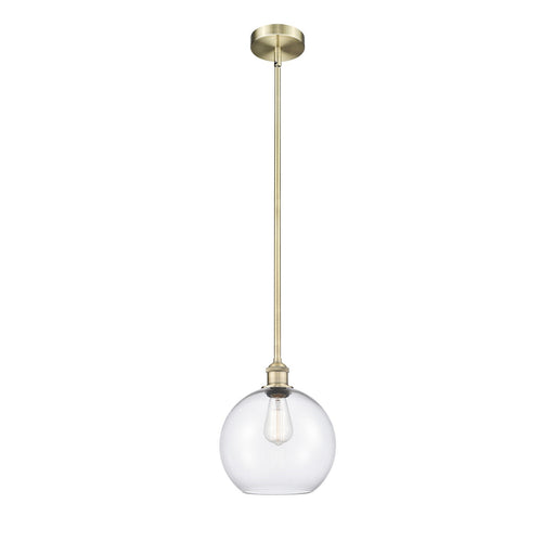 Innovations Athens 10in 1-Light Mini Pendant | Industrial Antique Brass Steel and Clear Glass | Kitchen Island & Dining Room | Model 616-1S-AB-G122-10-LED