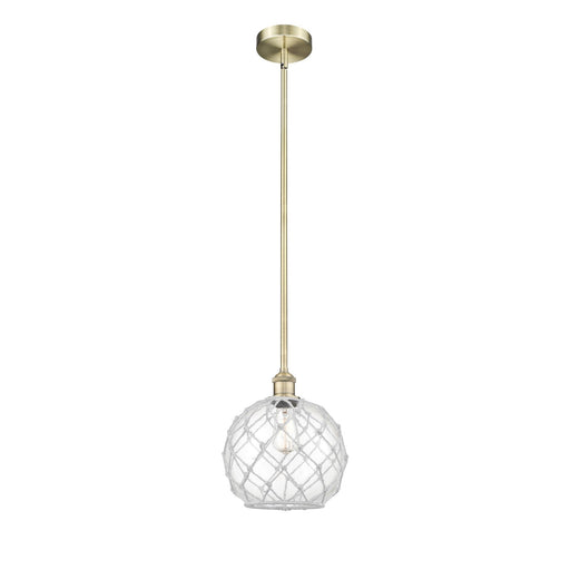Innovations Farmhouse Rope 10in 1-Light Mini Pendant | Industrial Antique Brass Steel and Clear Glass with White Rope | Model 616-1S-AB-G122-10RW
