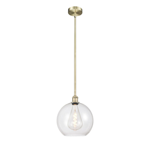 Innovations Athens 12in 1-Light Mini Pendant | Industrial Antique Brass Steel and Clear Glass | Kitchen Island & Dining Room | Model 616-1S-AB-G122-12-LED