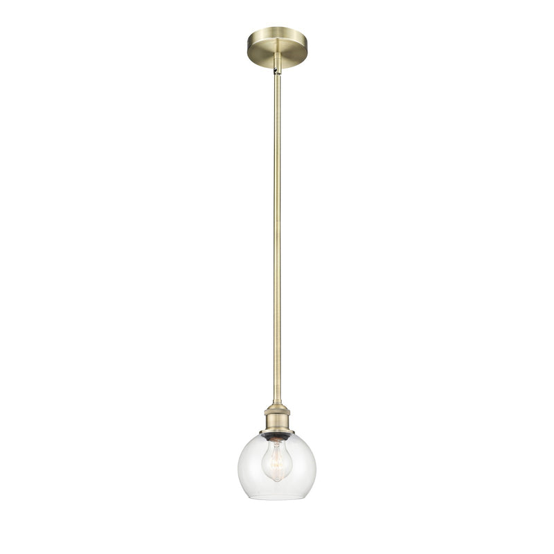 Innovations Athens 6in 1-Light Mini Pendant | Industrial Antique Brass Steel and Clear Glass | Kitchen Island & Dining Room | Model 616-1S-AB-G122-6-LED