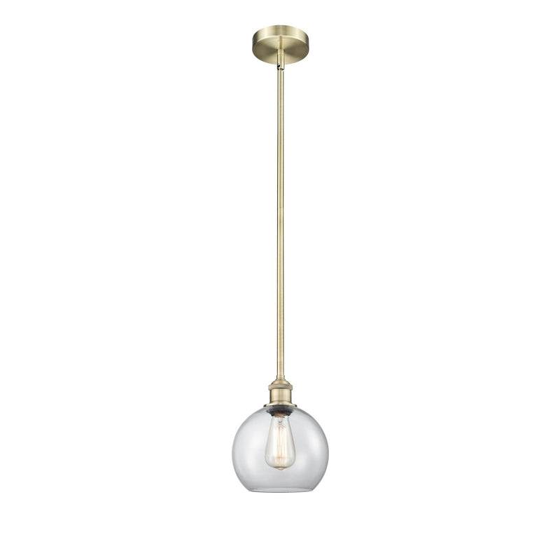 Innovations Athens 8in 1-Light Mini Pendant | Industrial Antique Brass and Clear Glass | Kitchen Island & Dining Room | 8 x 8 x | Model 616-1S-AB-G122-8