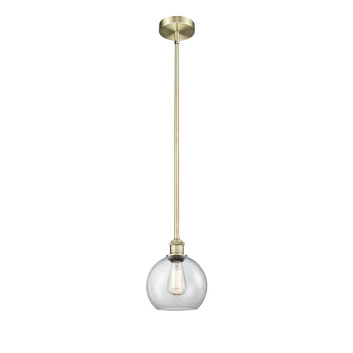 Innovations Athens 8in 1-Light Mini Pendant | Industrial Antique Brass and Clear Glass | Kitchen Island & Dining Room | 8 x 8 x | Model 616-1S-AB-G122-8
