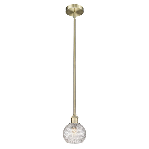 Innovations Athens 6in 1-Light Mini Pendant | Modern Farmhouse Antique Brass and Clear Basket Weave Glass | Kitchen Island & | Model 616-1S-AB-G122C-6CL