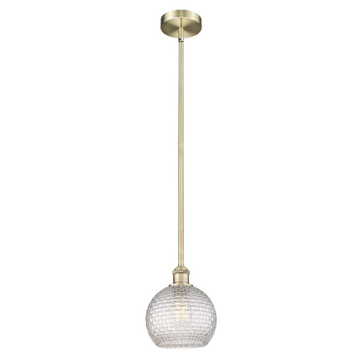 Innovations Athens 8in 1-Light Mini Pendant | Modern Farmhouse Antique Brass Steel and Clear Basket Weave Glass | Kitchen | Model 616-1S-AB-G122C-8CL