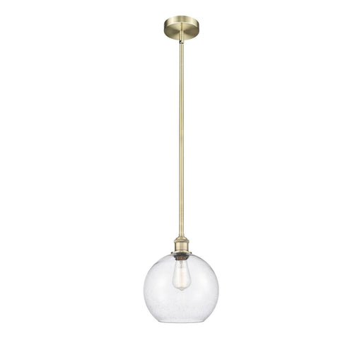 Innovations Athens 10in 1-Light Mini Pendant | Industrial Antique Brass Steel and Seedy Glass | Kitchen Island & Dining Room | Model 616-1S-AB-G124-10-LED