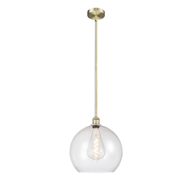 Innovations Athens 14in 1-Light Pendant | Industrial Antique Brass Steel and Seedy Glass | Kitchen Island & Dining Room | Model 616-1S-AB-G124-14-LED
