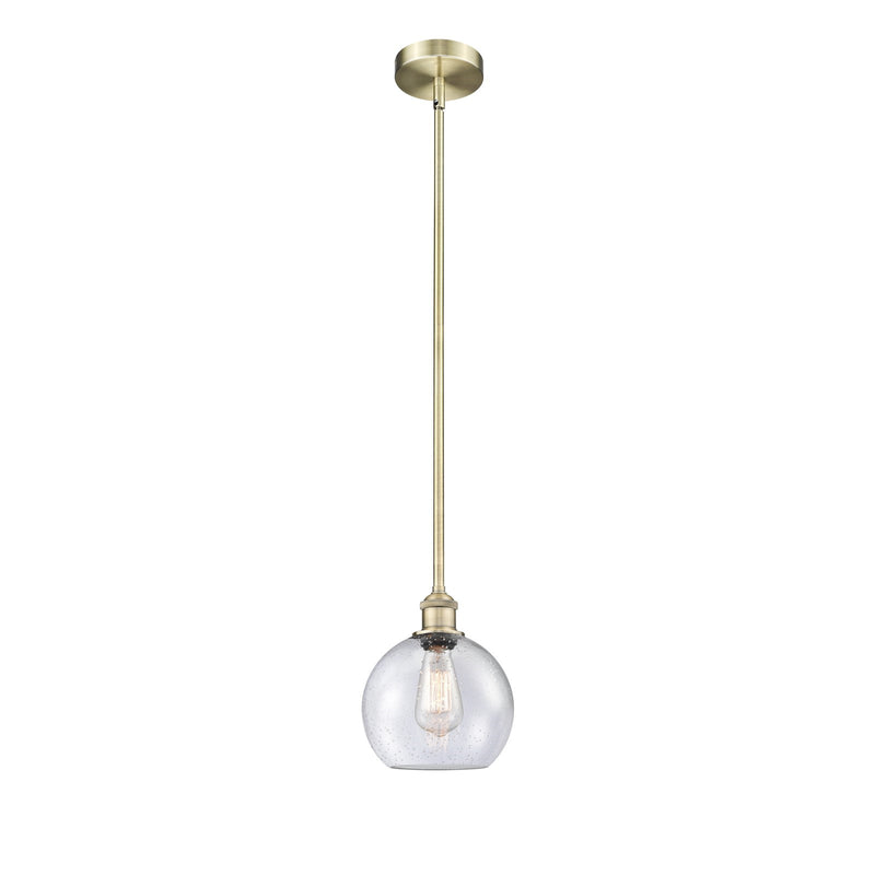 Innovations Athens 8in 1-Light Mini Pendant | Industrial Antique Brass Steel and Seedy Glass | Kitchen Island & Dining Room | 8 x | Model 616-1S-AB-G124-8