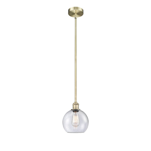 Innovations Athens 8in 1-Light Mini Pendant | Industrial Antique Brass Steel and Seedy Glass | Kitchen Island & Dining Room | Model 616-1S-AB-G124-8-LED