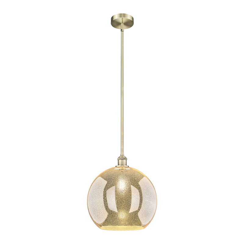Innovations Athens 14in 1-Light Pendant | Industrial Antique Brass Steel and Mercury Glass | Kitchen Island & Dining Room | Model 616-1S-AB-G128-14