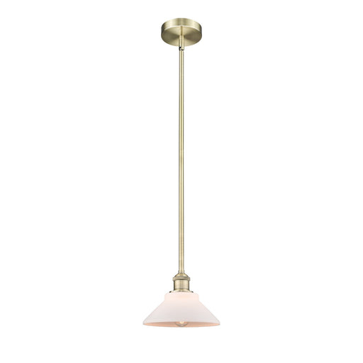 Innovations Orwell 8in 1-Light Mini Pendant | Industrial Antique Brass and Matte White Glass | Kitchen Island & Dining Room | 8.38 | Model 616-1S-AB-G131