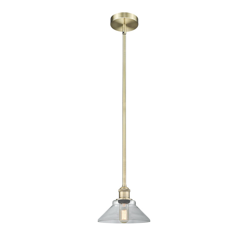 Innovations Orwell 8in 1-Light Mini Pendant | Industrial Antique Brass Steel and Clear Glass | Kitchen Island & Dining Room | 8.38 | Model 616-1S-AB-G132