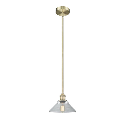 Innovations Orwell 8in 1-Light Mini Pendant | Industrial Antique Brass Steel and Clear Glass | Kitchen Island & Dining Room | 8.38 | Model 616-1S-AB-G132