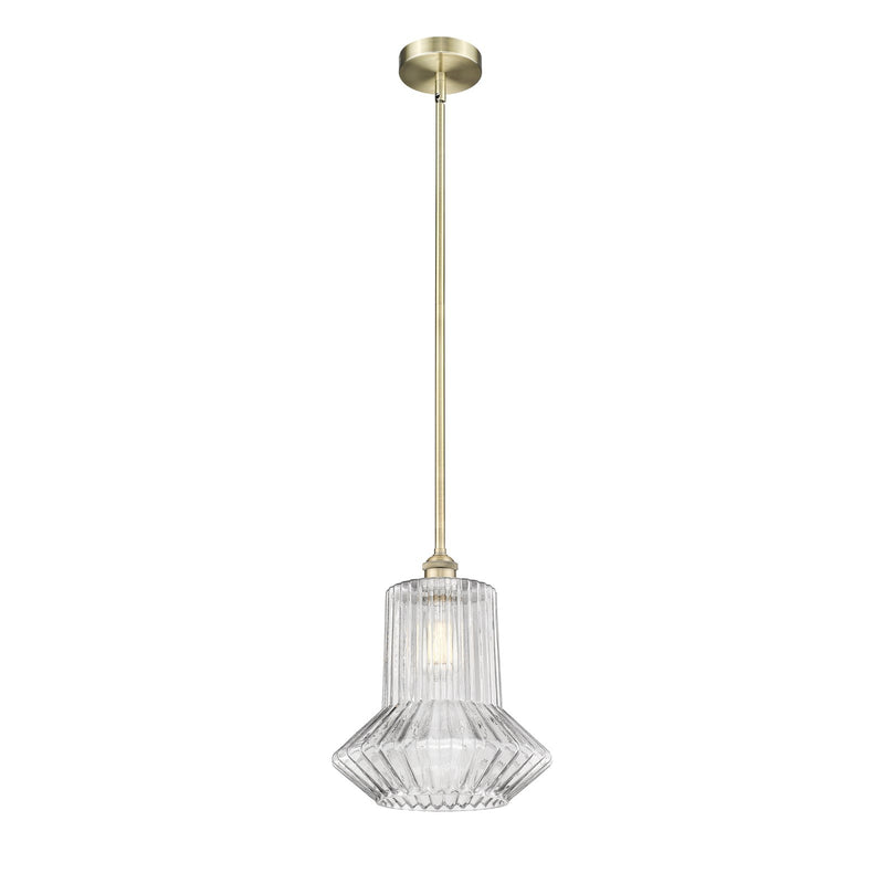 Innovations Springwater 12in 1-Light Mini Pendant | Industrial Antique Brass Steel and Clear Fluted Glass | Kitchen Island & Dining | Model 616-1S-AB-G212