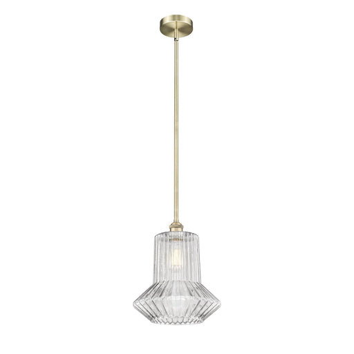 Innovations Springwater 12in 1-Light Mini Pendant | Art Nouveau Industrial Antique Brass Steel and Clear Fluted Glass | Kitchen | Model 616-1S-AB-G212-LED