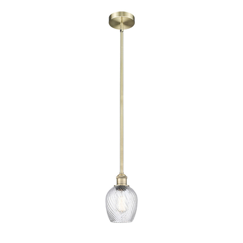Innovations Salina 6in 1-Light Mini Pendant | Industrial Antique Brass Steel and Clear Spiral Fluted Glass | Kitchen Island & | Model 616-1S-AB-G292-LED