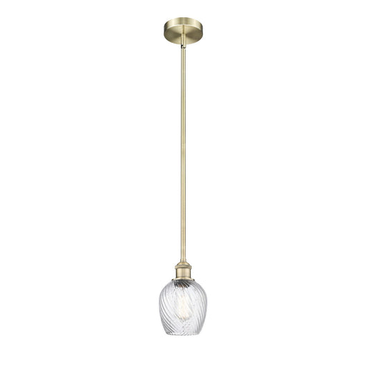 Innovations Salina 6in 1-Light Mini Pendant | Industrial Antique Brass Steel and Clear Spiral Fluted Glass | Kitchen Island & | Model 616-1S-AB-G292-LED