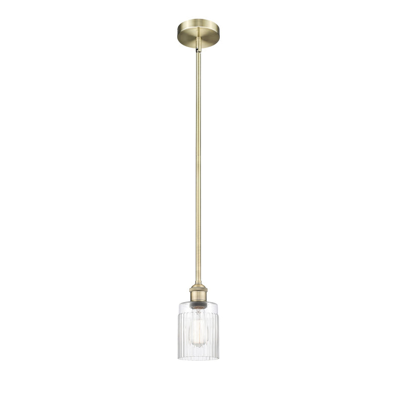 Innovations Hadley 4.5in 1-Light Mini Pendant | Art Nouveau Transitional Antique Brass Steel and Clear Ribbed Glass | Kitchen | Model 616-1S-AB-G342