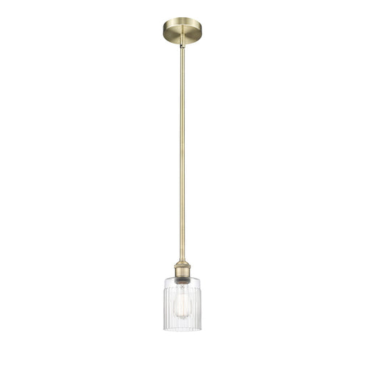 Innovations Hadley 4.5in 1-Light Mini Pendant | Art Nouveau Transitional Antique Brass Steel and Clear Ribbed Glass | Kitchen | Model 616-1S-AB-G342
