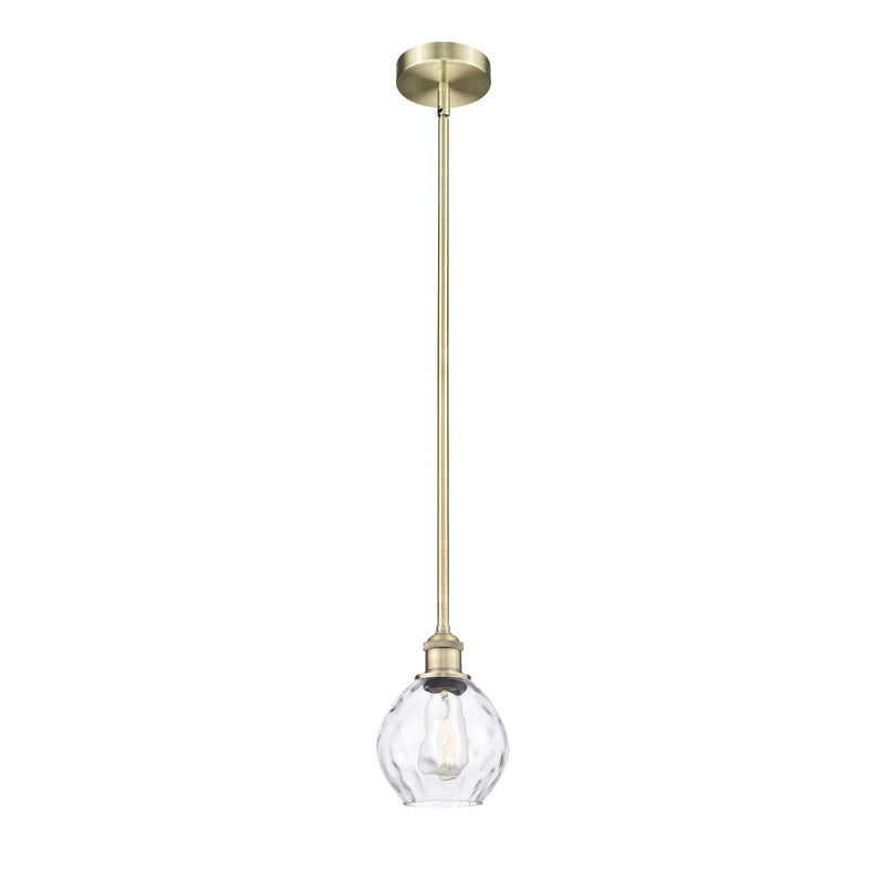 Innovations Waverly 6in 1-Light Mini Pendant | Industrial Antique Brass Steel and Clear Water Glass | Kitchen Island & Dining | Model 616-1S-AB-G362-LED