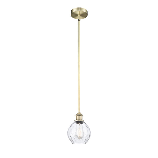 Innovations Waverly 6in 1-Light Mini Pendant | Industrial Antique Brass Steel and Clear Water Glass | Kitchen Island & Dining | Model 616-1S-AB-G362-LED
