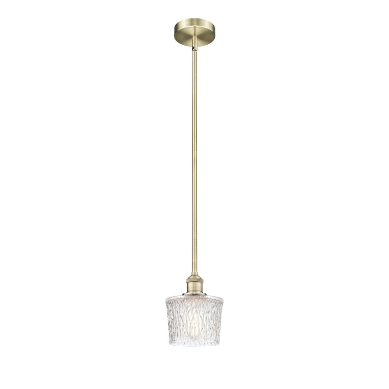 Innovations Niagara 7in 1-Light Mini Pendant | Art Nouveau Industrial Antique Brass Steel and Clear Textured Glass | Kitchen | Model 616-1S-AB-G402-LED