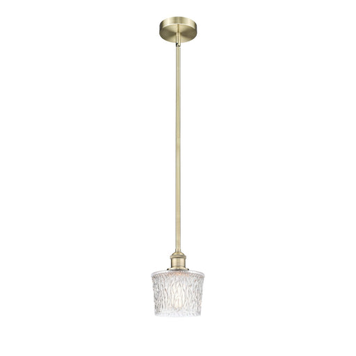 Innovations Niagara 7in 1-Light Mini Pendant | Art Nouveau Industrial Antique Brass Steel and Clear Textured Glass | Kitchen | Model 616-1S-AB-G402-LED