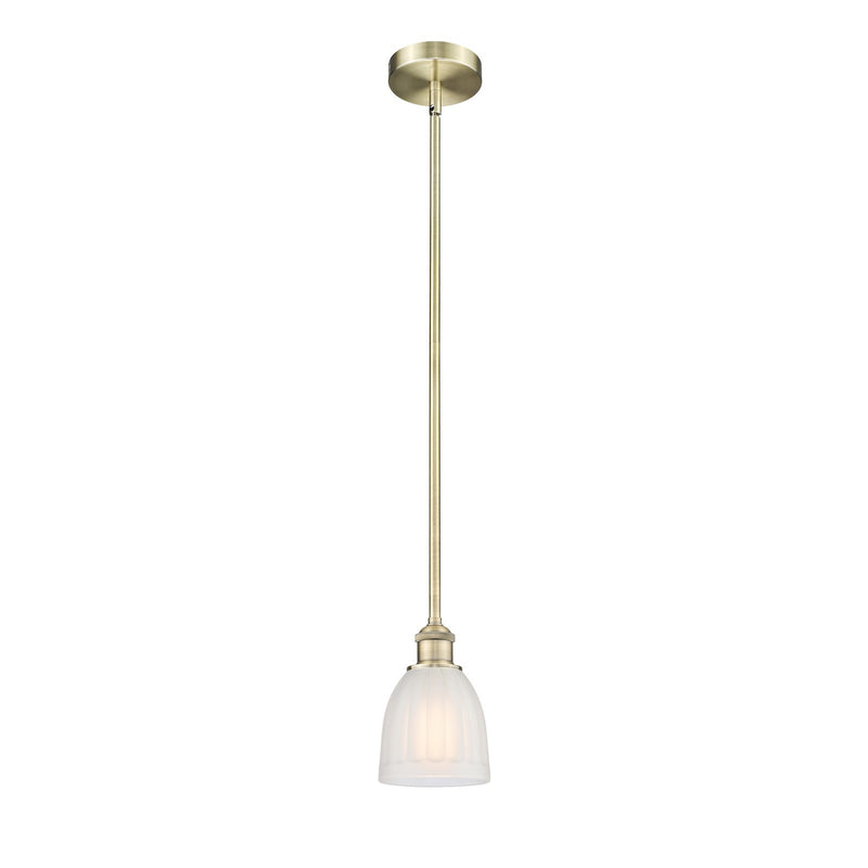 Innovations Brookfield 6in 1-Light Mini Pendant | Industrial Antique Brass Steel and White Frosted Ribbed Glass | Kitchen Island & | Model 616-1S-AB-G441