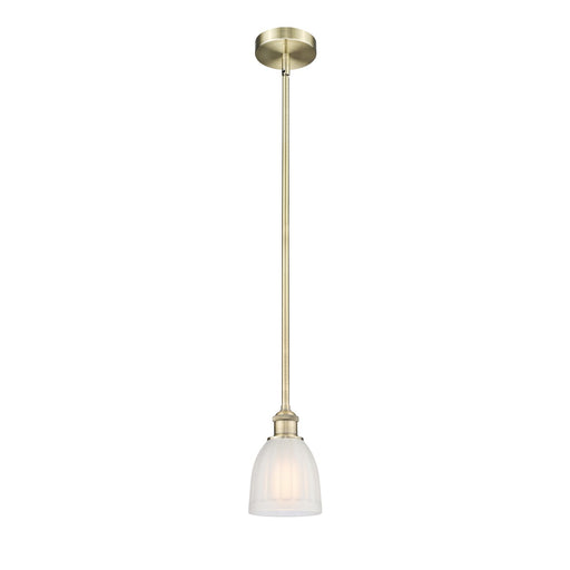 Innovations Brookfield 6in 1-Light Mini Pendant | Industrial Antique Brass Steel and White Frosted Ribbed Glass | Kitchen | Model 616-1S-AB-G441-LED