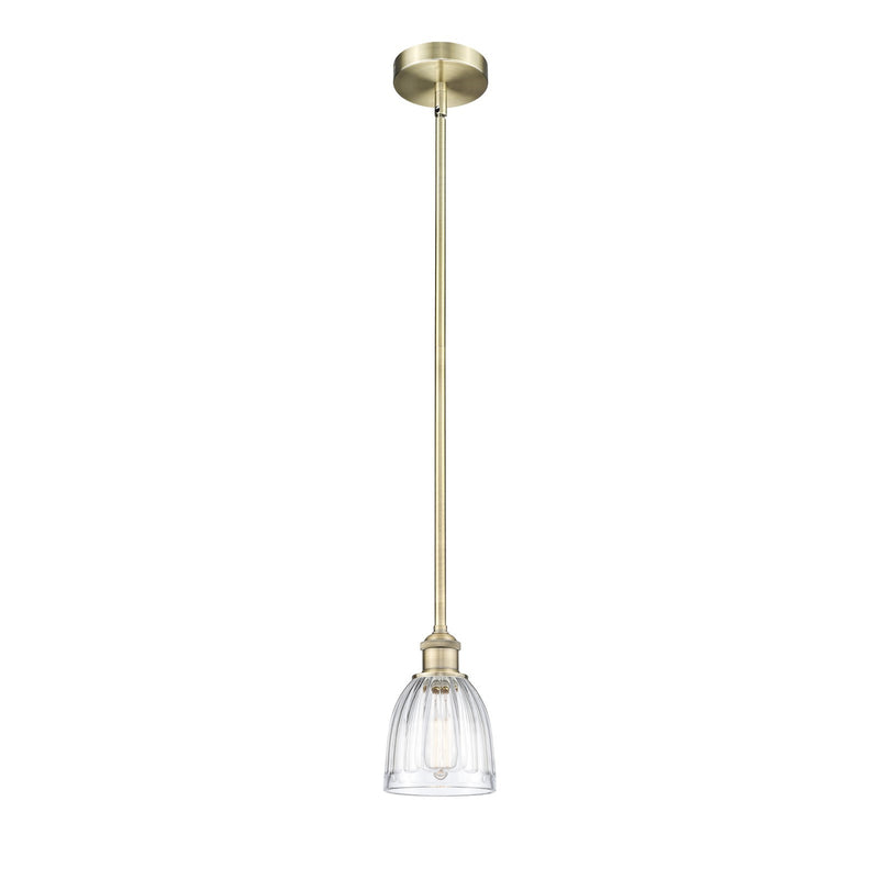 Innovations Brookfield 6in 1-Light Mini Pendant | Industrial Antique Brass Steel and Clear Ribbed Glass | Kitchen Island & Dining | Model 616-1S-AB-G442