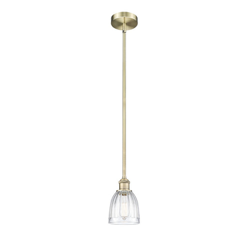Innovations Brookfield 6in 1-Light Mini Pendant | Industrial Antique Brass Steel and Clear Ribbed Glass | Kitchen Island & Dining | Model 616-1S-AB-G442