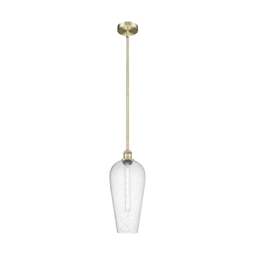 Innovations Chelsea 8in 1-Light Mini Pendant | Industrial Antique Brass Steel and Seedy Glass | Kitchen Island & Dining Room | Model 616-1S-AB-G456-8SDY