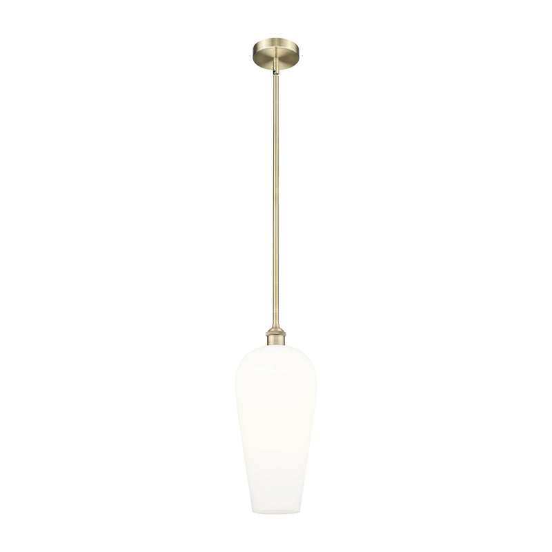 Innovations Chelsea 8in 1-Light Mini Pendant | Industrial Antique Brass Steel and White Glass | Kitchen Island & Dining Room | Model 616-1S-AB-G456-8WH
