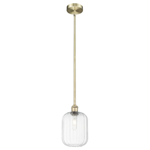 Innovations Preston Cylinder 7in 1-Light Mini Pendant | Industrial Antique Brass Steel and Clear Glass | Kitchen Island & | Model 616-1S-AB-G460-7CL