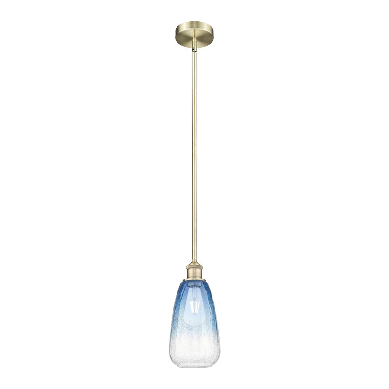 Innovations Brookhaven Almond 6in 1-Light Mini Pendant | Industrial Antique Brass Steel and Sapphire Blue Glass | Kitchen | Model 616-1S-AB-G480-6SB