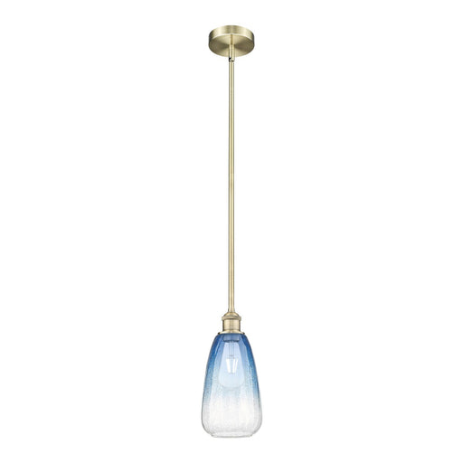 Innovations Brookhaven Almond 6in 1-Light Mini Pendant | Industrial Antique Brass Steel and Sapphire Blue Glass | Kitchen | Model 616-1S-AB-G480-6SB