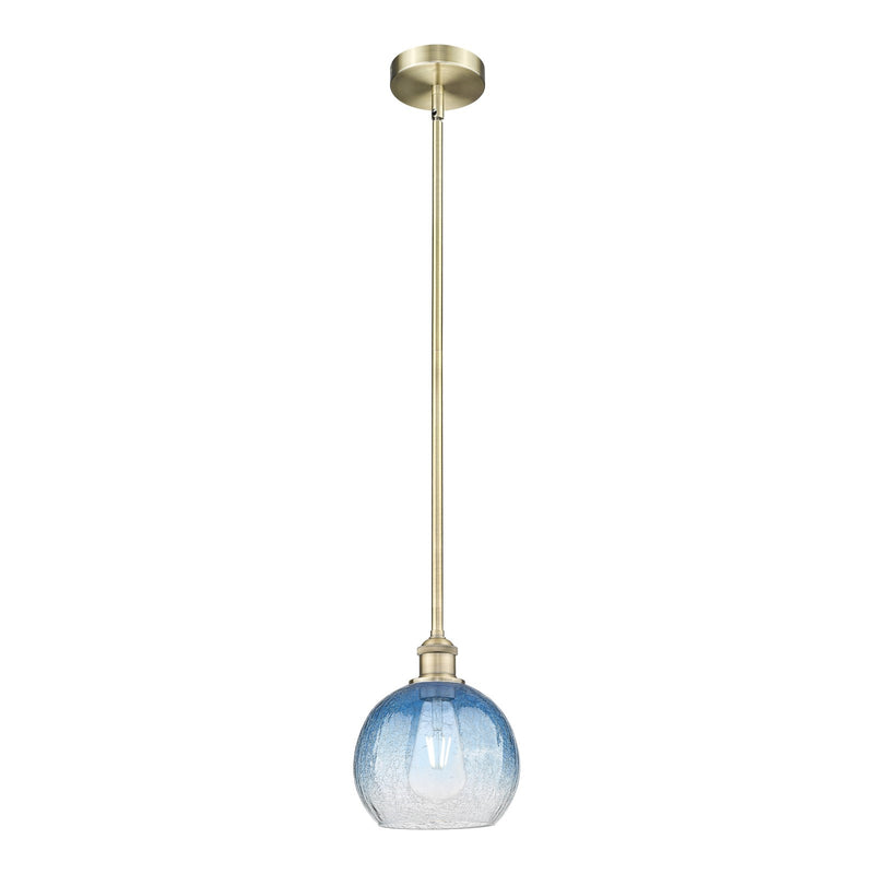Innovations Brookhaven Globe 8in 1-Light Mini Pendant | Industrial Antique Brass and Sapphire Blue Glass | Kitchen Island & | Model 616-1S-AB-G483-8SB