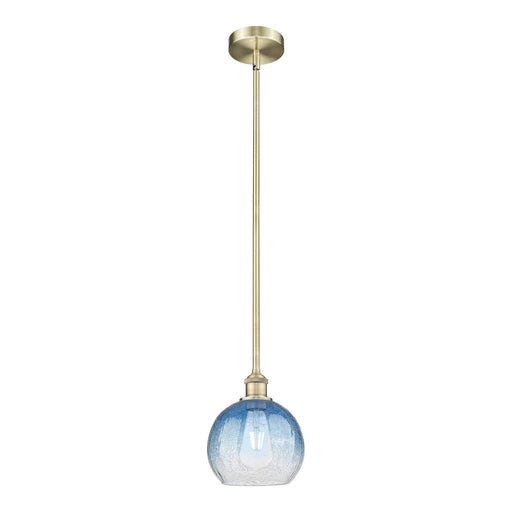 Innovations Brookhaven Globe 8in 1-Light Mini Pendant | Industrial Antique Brass and Sapphire Blue Glass | Kitchen Island & | Model 616-1S-AB-G483-8SB