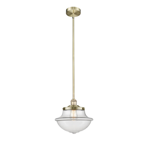 Innovations Oxford 12in 1-Light Mini Pendant | Industrial Antique Brass and Clear Glass | Kitchen Island & Dining Room | 11.75 x | Model 616-1S-AB-G542