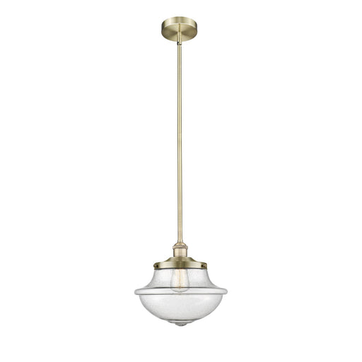 Innovations Oxford 12in 1-Light Mini Pendant | Industrial Antique Brass Steel and Seedy Glass | Kitchen Island | 12 x 12 x 11 in | Model 616-1S-AB-G544