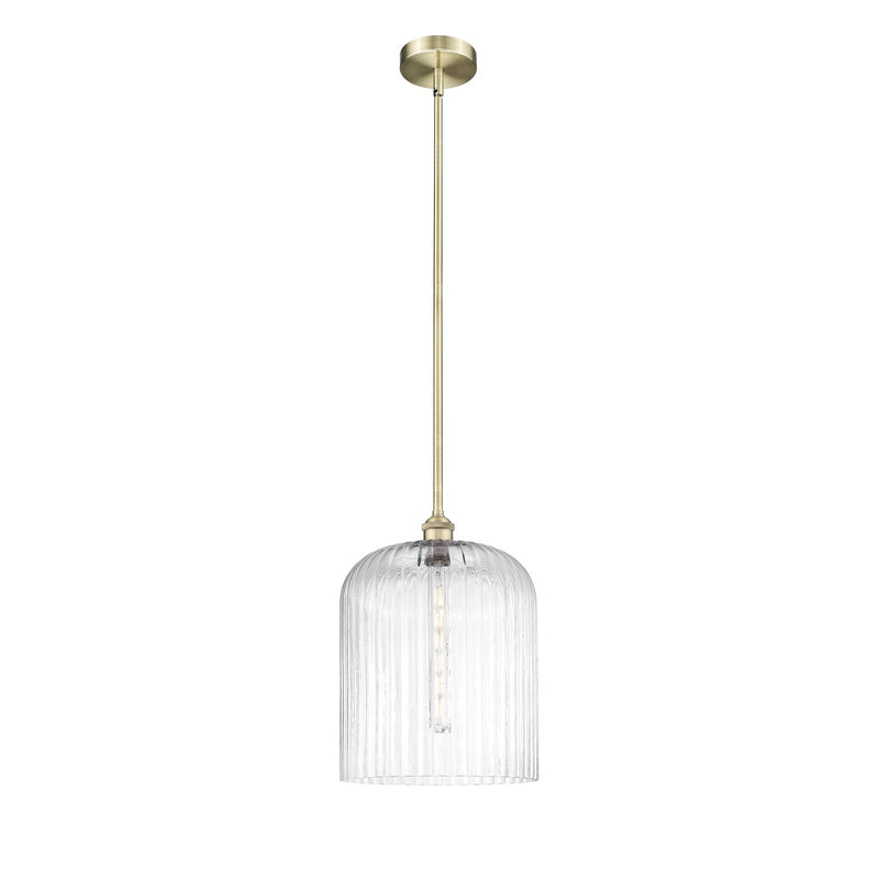 Innovations Bridal Veil 5in 1-Light Mini Pendant | Art Nouveau Antique Brass and Clear Ribbed Glass | Kitchen Island & Dining | Model 616-1S-AB-G559-12CL