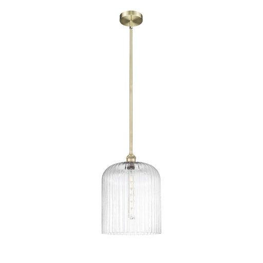 Innovations Bridal Veil 5in 1-Light Mini Pendant | Art Nouveau Antique Brass and Clear Ribbed Glass | Kitchen Island & Dining | Model 616-1S-AB-G559-12CL
