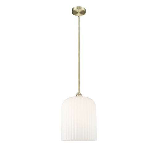 Innovations Bridal Veil 5in 1-Light Mini Pendant | Art Nouveau Antique Brass and Gloss White Ribbed Glass | Kitchen Island & | Model 616-1S-AB-G559-12GWH