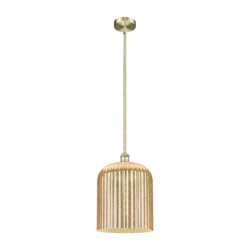 Innovations Bridal Veil 5in 1-Light Mini Pendant | Art Nouveau Antique Brass Steel and Mercury Ribbed Glass | Kitchen Island & | Model 616-1S-AB-G559-12ME