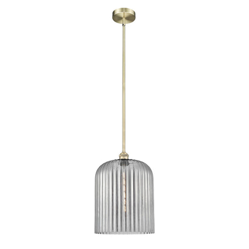 Innovations Bridal Veil 5in 1-Light Mini Pendant | Art Nouveau Antique Brass Steel and Light Smoke Ribbed Glass | Kitchen | Model 616-1S-AB-G559-12SM