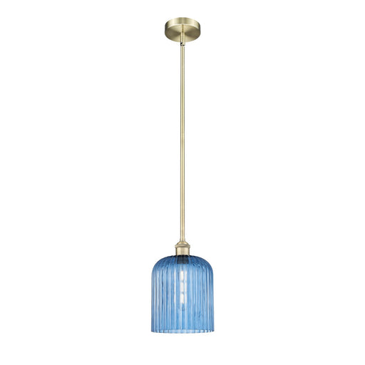 Innovations Bridal Veil 5in 1-Light Mini Pendant | Art Nouveau Antique Brass and Princess Blue Ribbed Glass | Kitchen Island & | Model 616-1S-AB-G559-8BL
